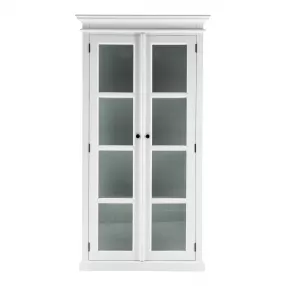 Classic White and Glass Double Door Storage Cabinet