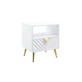 22" White Manufactured Wood And Metal Rectangular End Table With Drawer And Shelf