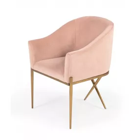 25" Pink Velvet And Gold Solid Color Arm Chair