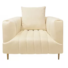 37" Ivory Velvet And Gold Solid Color Lounge Chair