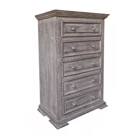 37" Gray Solid Wood Five Drawer Chest