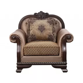 44" Tan Espresso Arm Chair