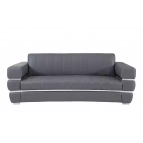 89" Gray And Silver Italian Leather Sofa