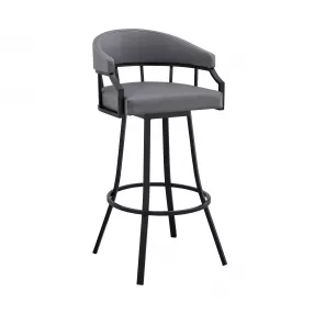 26" Slate Gray And Black Steel Swivel Low Back Counter Height Bar Chair