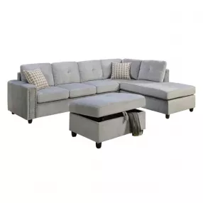Gray Velvet Stationary L Shaped Sofa And Chaise