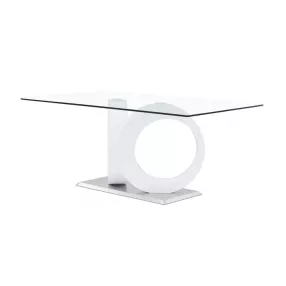 White Tone Geometrical Style Base With Rectangular Glass Top Dining Table