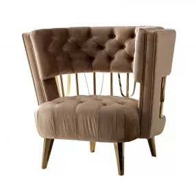 38" Dark Beige Velvet And Gold Exposed Back Accent Chair