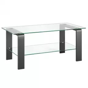 40" Gray Glass And Steel Coffee Table With Shelf