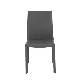 Set of Two Gray Upholstered Leather Dining Side Chairs
