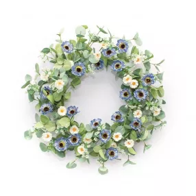 22" Blue and Green Artificial Mixed Assortment Wreath
