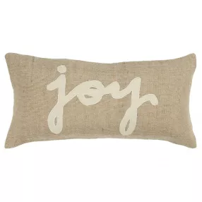 Joy felt applique burlap lumbar pillow with brown beige pattern and home accessories