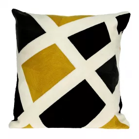 Black and yellow zippered cotton throw pillow with geometric patterns
