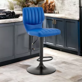 25" Blue And Black Iron Swivel Adjustable Height Bar Chair