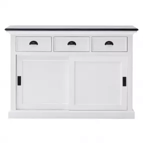 Modern Farmhouse Black And White Buffet Server With Sliding Doors