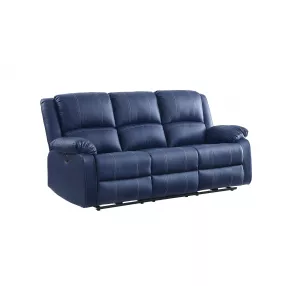 81" Blue And Black Faux Leather Reclining USB Sofa
