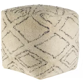 Beige Cotton Square Pouf With Argyle Pattern