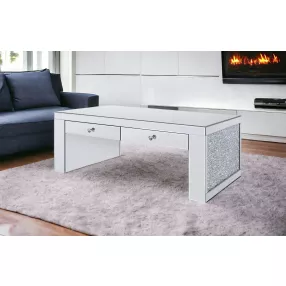 48" Silver Glass Mirrored Coffee Table With Two Drawers