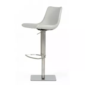 29" Light Gray And Silver Faux Leather And Stainless Steel Swivel Low Back Bar Height Bar Chair