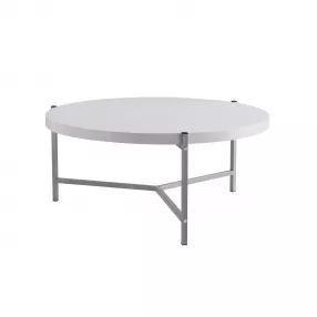 37" White And Silver Stainless Steel Round Coffee Table