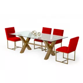 87" Clear And Gold Rectangular Glass And Stainless Steel Dining Table