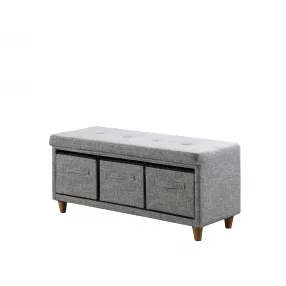 40" Gray and Brown Upholstered Polyester Bench with Drawers