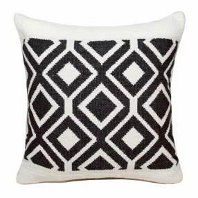 20" X 20" Deep Navy And White 100% Cotton Geometric Zippered Pillow