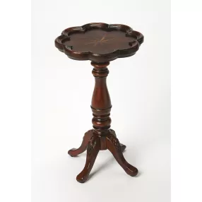 20" Dark Brown And Cherry Wood Floral Top End Table