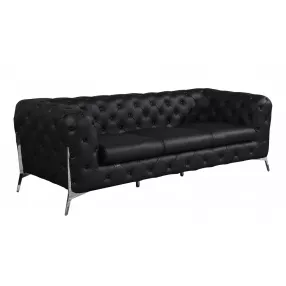 93" Black And Silver Italian Leather Sofa
