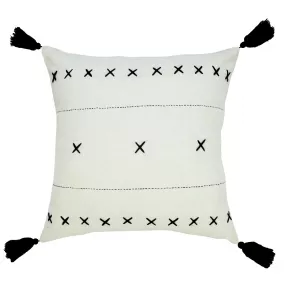 20" X 20" Off-White And Black 100% Cotton Geometric Zippered Pillow