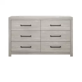 60" White Wash Solid Wood Six Drawer Double Dresser