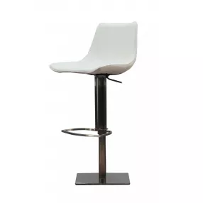 29" White And Silver Faux Leather And Stainless Steel Swivel Bar Height Bar Chair