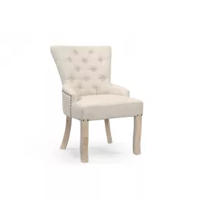 24" Beige Fabric Tufted Arm Chair