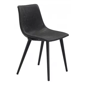Set of Two Black Upholstered Faux Leather Dining Side chairs