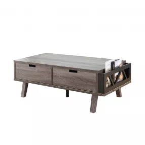47" Gray Distressed Coffee Table With Two Drawers And Shelf
