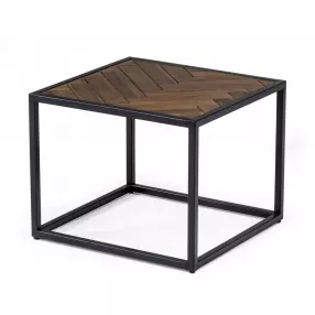 Modern Rustic Brown and Black Chevron Wood and Metal End Table