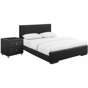 Black Upholstered King Platform Bed with Nightstand