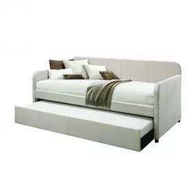 Twin Light Gray And White Upholstered Linen Bed