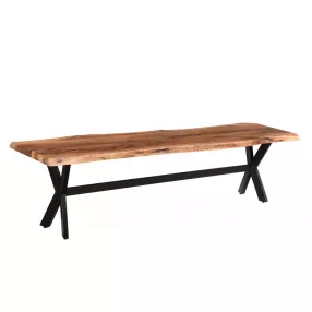 69" Brown And Black Solid Wood Dining bench