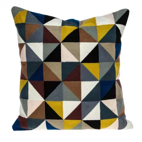 Yellow geometric zippered cotton throw pillow with triangle pattern and creative arts design