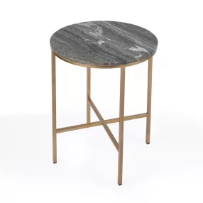 23" Brass And Gray Marble Round End Table