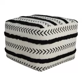 White cotton ottoman with patterned design
