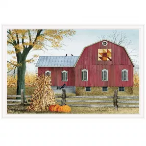 Autumn Leaf Quilt Block Barn 3 White Framed Print Wall Art