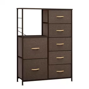 34" Brown Steel and Fabric Seven Drawer Chest