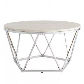 33" Silver Manufactured Wood And Metal Round Coffee Table