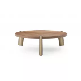 55" Natural And Gold Solid Wood Round Coffee Table