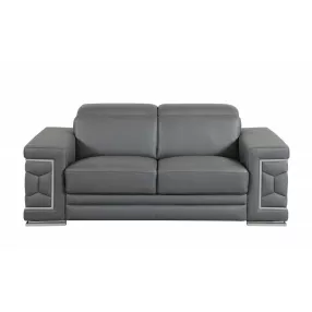71" Gray And Silver Genuine Leather Love Seat