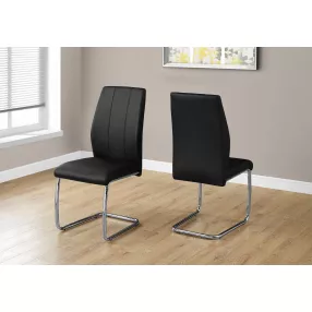 Two 77.5" Black Leather Look Chrome Metal And Foam Dining Chairs