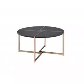 35" Champagne And Black Round Coffee Table