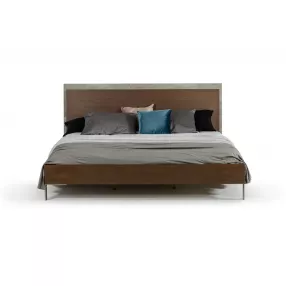Modern Dark Walnut & Concrete Queen Bed