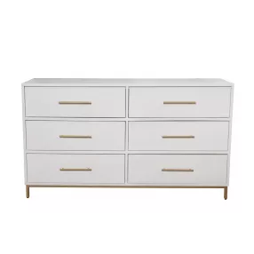 60" White Solid Wood Six Drawer Double Dresser